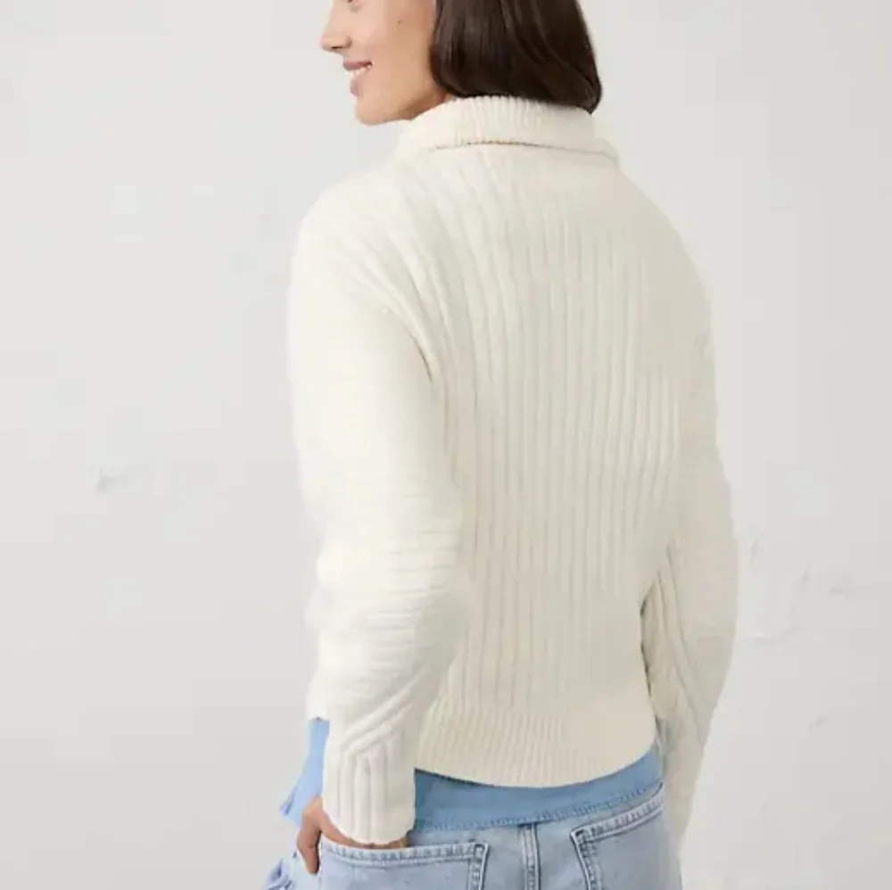 Ribbed Quarter Zip Sweater in Black - Picture 2 of 7